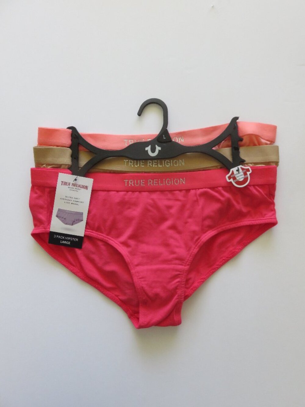 (#133) TRUE RELIGION 3-Pair Ultra soft Hipster Panties Size Large